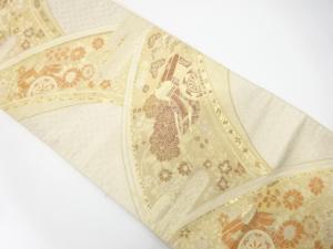 アンティーク　御所車にヱ霞・草花模様織り出し袋帯（材料）